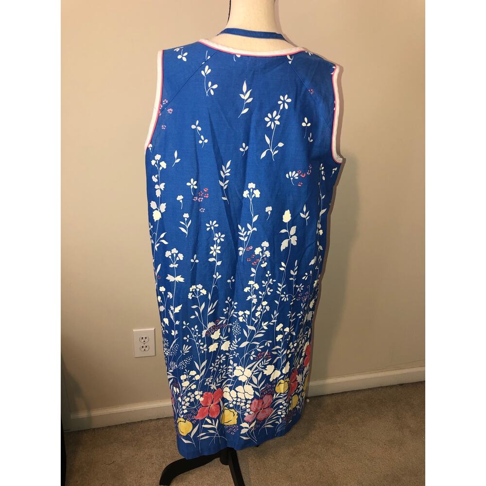 Vintage House Dress Komar Size XL Blue Floral Sleeveless Zip Front 60s 70s - Picture 8 of 10